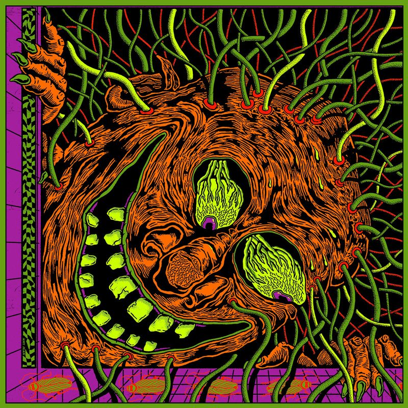Grotesque grinning face made of wires