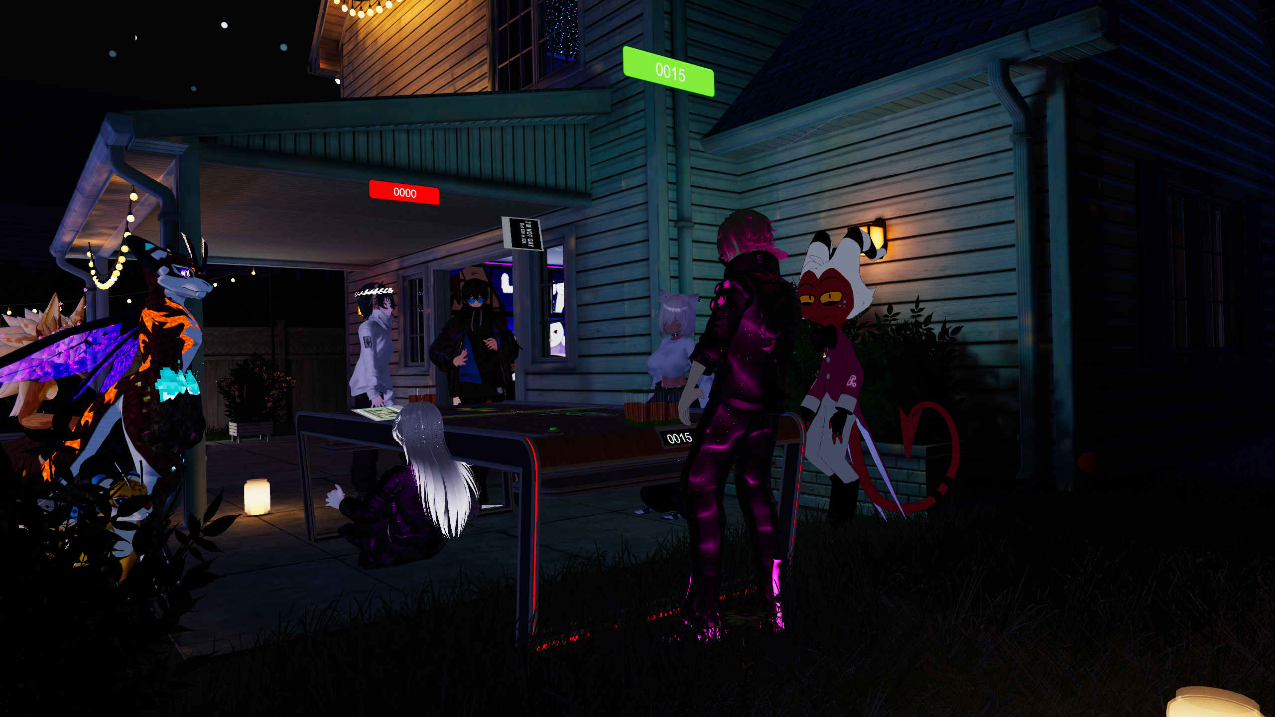 virtual avatars gathered around a beer pong table.